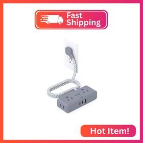 Beshon Bs104lg Extension Cord 10 Ft Flat Plug Power Strip 4 Widely Outlets With 3 Usb