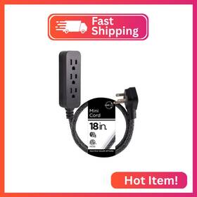 Cordinate 47298 Designer Mini 3-outlet Power Strip 18 In Braided Extension Cord Grou