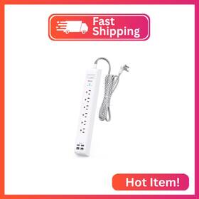 Mifaso Mfs311w Surge Protector Power Strip - 6 Outlets 4 Usb Charging Ports 5ft Braided Extens