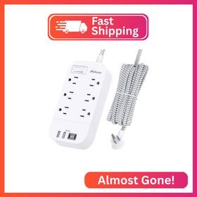 Mifaso Mfs6003 Power Strip - 10 Ft Long Flat Plug Extension Cord 6 Outlets 2 Usb A C Por