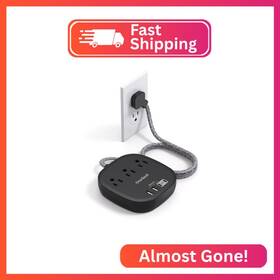 One Beat Thus03uc2b Flat Plug Power Strip 6ft Extension Cord - 3 Outlets 4 Usb Ports 2 C
