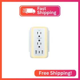 Sureance Sa-226sa-2a1c Multi Plug Wall Outlet 6-outlet Extender With Night Light 3 Usb Ports