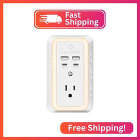 Zlmhone Ss-q903 Multi Plug Outlet Surge Protector 7 Extender With Night Light Usb Wall