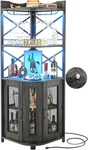 Industrial Corner Bar Cabinet With Power Outlet & Led Strip - Grey Oak. Fixed Price $334.99.