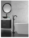 Delta Trinsic T4759-BLFL Floor Mount Tub Filler W/ Hand Shower Matte Black. Fixed Price $1199.99.