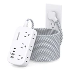 Beshon Extension Cord 25FT Flat Plug Power Strip 6 Outlets 4 Usb White&grey. Fixed Price $22.99.
