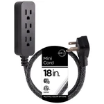Cordinate Designer Mini 3-OUTLET Power Strip, 18 Braided In, Black. Fixed Price $12.95.