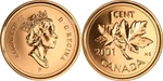 2001-P Canada 1-CENT Pl Penny From Test Coinage Set. Fixed Price $7.12.