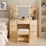 Oak-colored Particleboard With 7-DRAWER 4-SHELF Dressing Table Set Power Strip. Fixed Price $255.67.