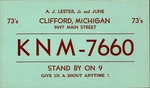 KNM-7660 Clifford Mi Cb Radio Qsl Card A. J. Lester Jr & June 9497 Main. Fixed Price $7.95.