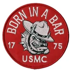 Usmc Novelty Embroidered Patch - Born In Bar 1775 4 1/2" Diameter Wax Bk. Fixed Price $8.00.