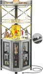 Industrial Corner Bar Cabinet With Power Outlet & Led Strip, White Oak. Fixed Price $333.99.